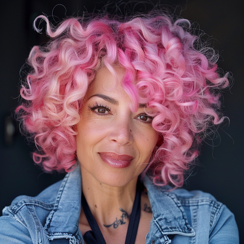 Pink curly hair over 50