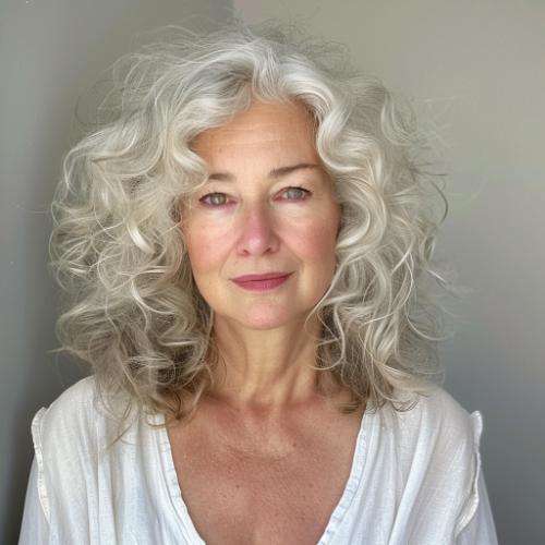 Curly Layered Hairstyle for Women over 60