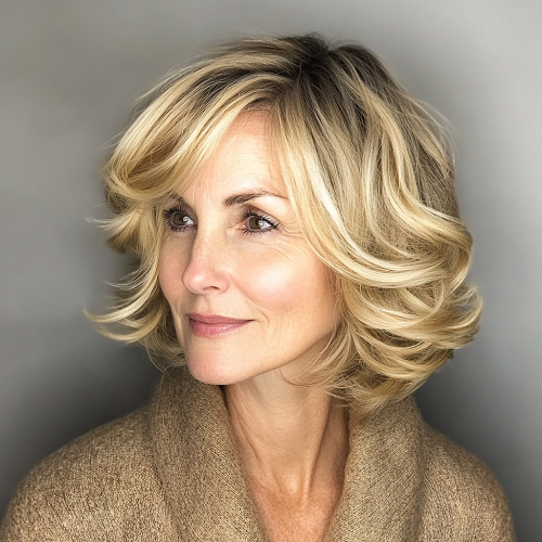 short layered haircut older woman bob with waves