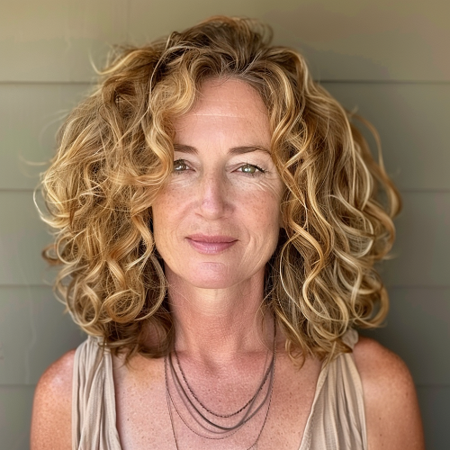 Sun-Kissed Shoulder-Length Curls woman over 50