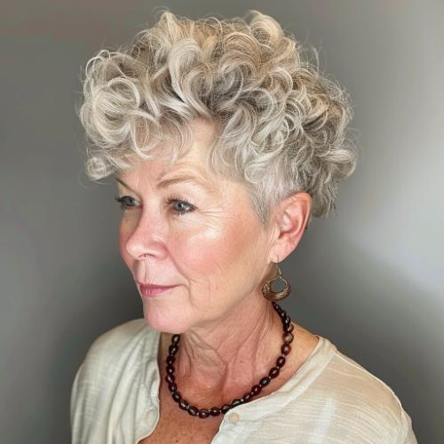 Tapered Curly Crop Hairstyle for Women over 60