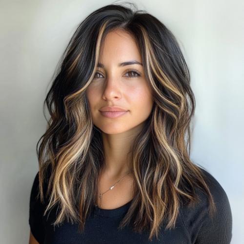 Thick Long Layers with Chunky Highlights on Medium Locks