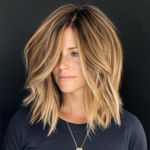 Choppy Shoulder-Length Layers with Highlights