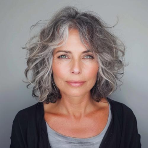 Face-Framing Bangs Curly Hairstyle for Women over 60