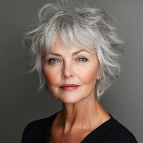 older woman over 80 with tousled cropped cut