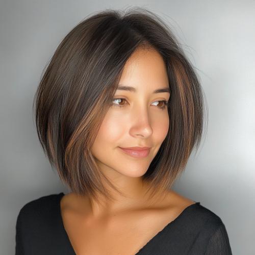 Medium Sleek Angled Bob with Highlights