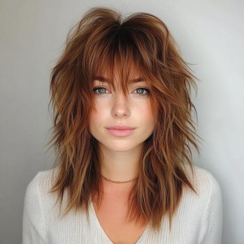 Medium Shaggy Layers with Bangs