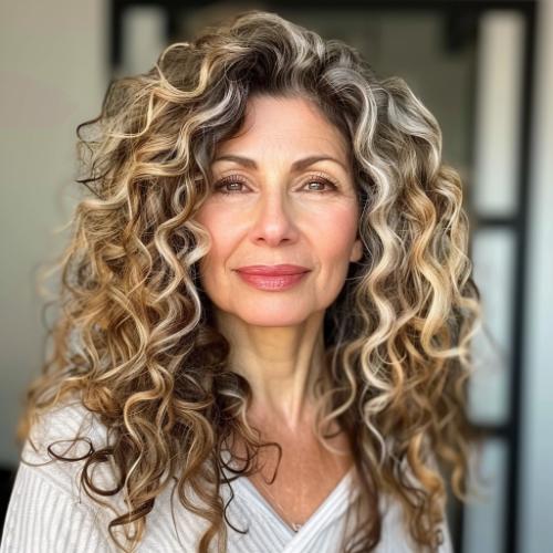 Highlighted Curly Hairstyle for Women over 60