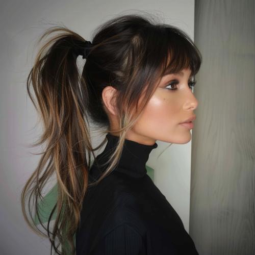 Ombre Hairstyle with Ponytail and Bangs