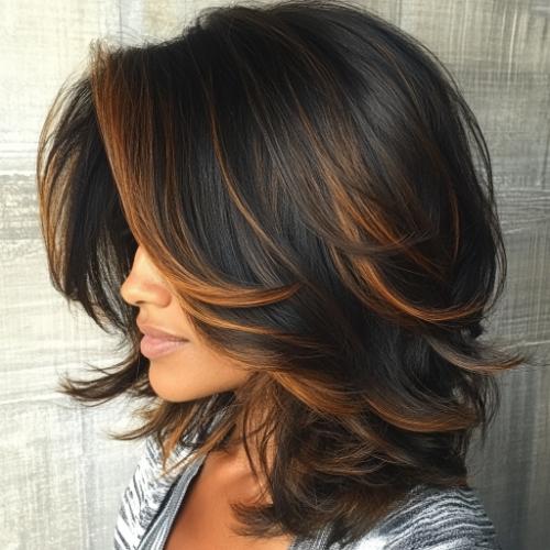 Layered Medium Lob with Caramel Balayage