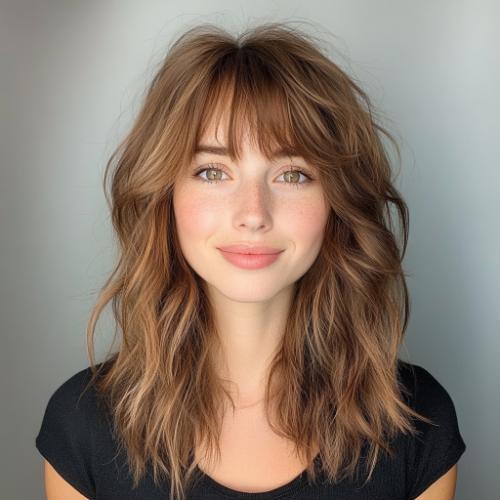 Tousled Medium Layers with Bangs