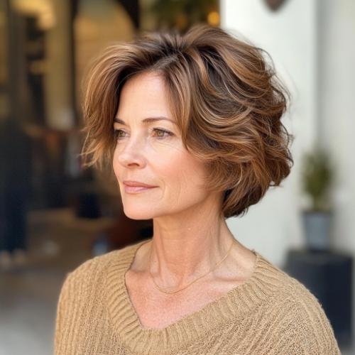 short hair older woman with wavy ends flipped out