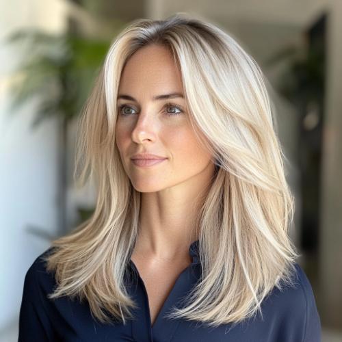 Sunlit Blonde Cascading Layers Medium Length