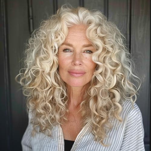 Blonde Spiral Curly Hairstyle for Women over 60