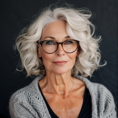 Lob Wavy Women Over 60 with Glasses