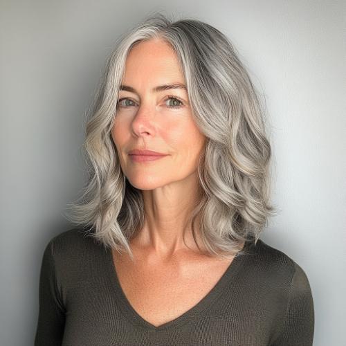 elegant gray long bob hairstyle for women over 50