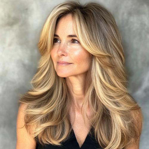 Golden layered balayage for women over 60