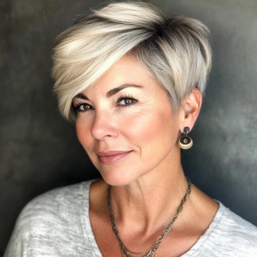 Pixie with Side Part wash-and-wear hairstyle for women over 60