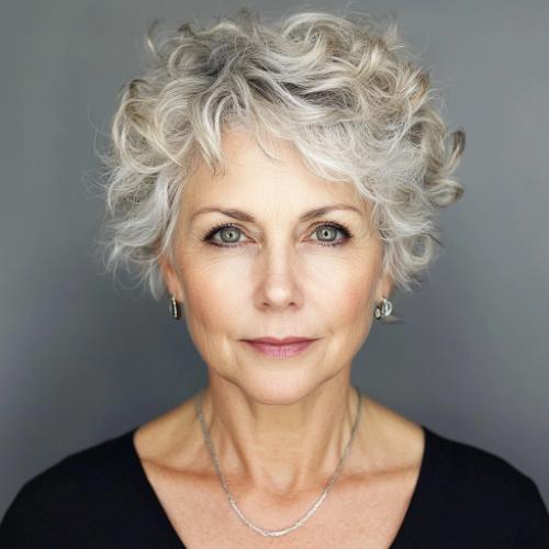 Short Curly Haircut wash-and-wear hairstyle for women over 60