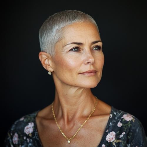 Buzz cut hairstyle for women over 50