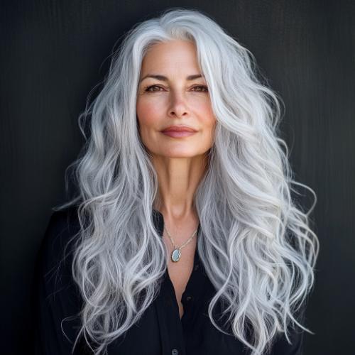 Silver-toned long wavy style for women over 60