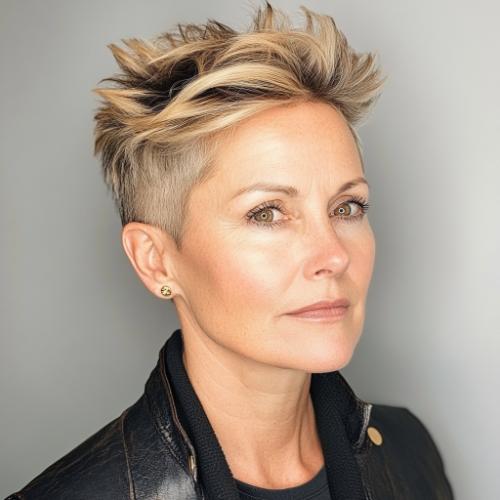 Tapered pixie cut with long top for women over 50