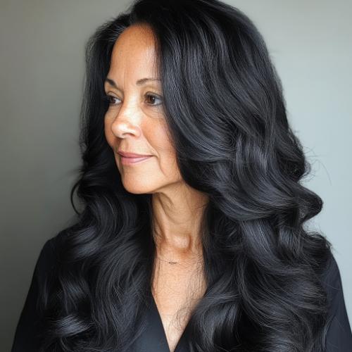 Long black wavy hair for women over 60