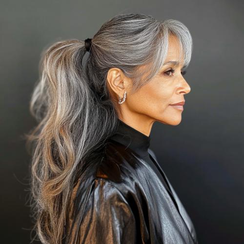 Ponytail long hair for older women over 60