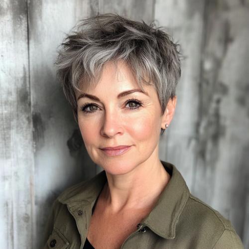 sleek gray haircut short pixie for women over 50