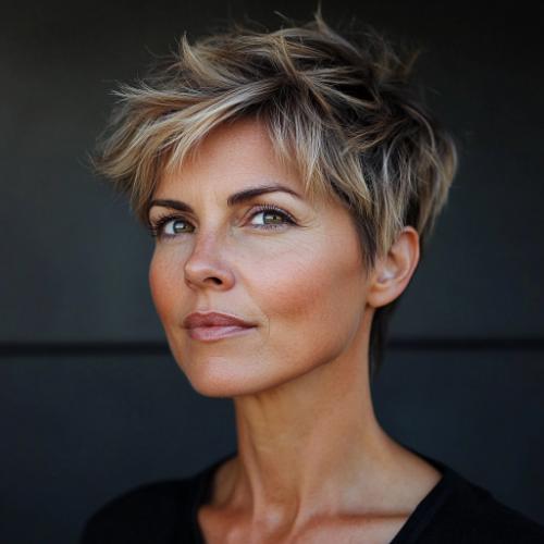 Tousled Pixie Cut hairstyle for woman over 40 with fine hair