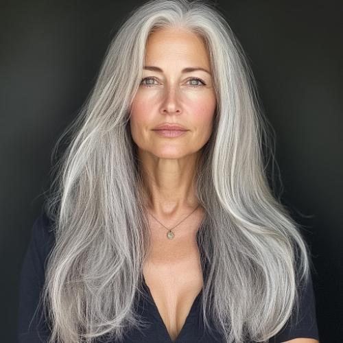 long gray sleek hair for women over 50