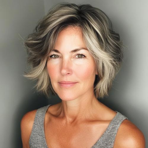 Short tousled bob hairstyle for women over 50