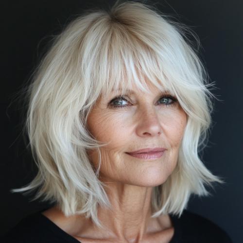 Shaggy Medium-Length Bob wash-and-wear hairstyle for women over 60