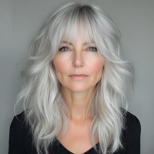 medium gray hair over 50 with bangs