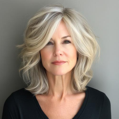 Medium-Length Layered Bob wash-and-wear hairstyle for women over 60