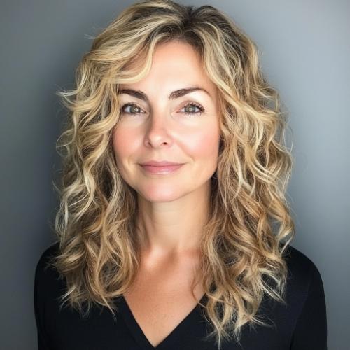 Subtle Perm hairstyle for woman over 40 with fine hair