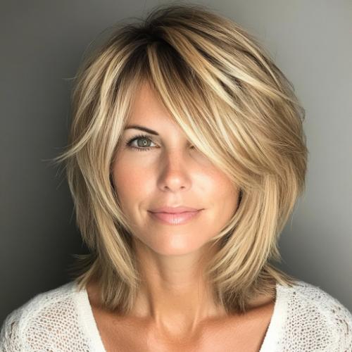 Choppy Layers hairstyle for woman over 40 with fine hair