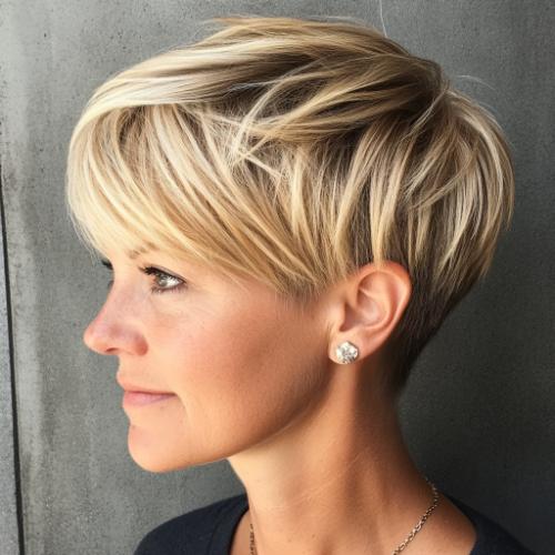 Layered Pixie with Undercut hairstyle for woman over 40 with fine hair