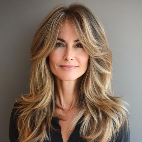 Long Layered Haircut wash-and-wear hairstyle for women over 60