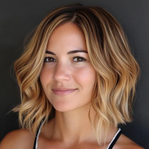 Wavy Bob with Highlights hairstyle for woman over 40 with fine hair