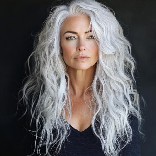 white silver gray wavy hair for women over 50