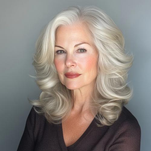 Voluminous wavy blowout for women over 60