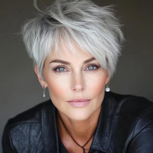 Tousled layered pixie cut for women over 50