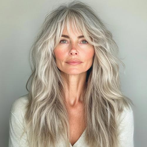 Long Shag wash-and-wear hairstyle for women over 60