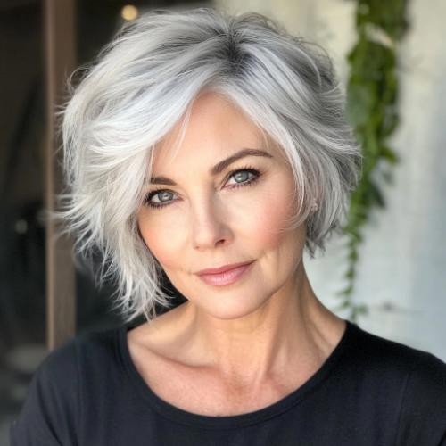 feathered hair gray for women over 50