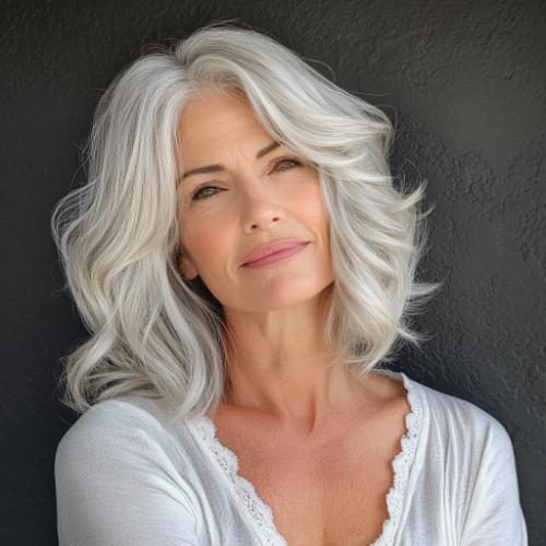 gray long bob for women over 50