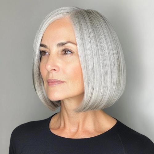 sleek polished silver gray bob hairstyle