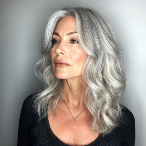 waves gray hair on older woman over 50