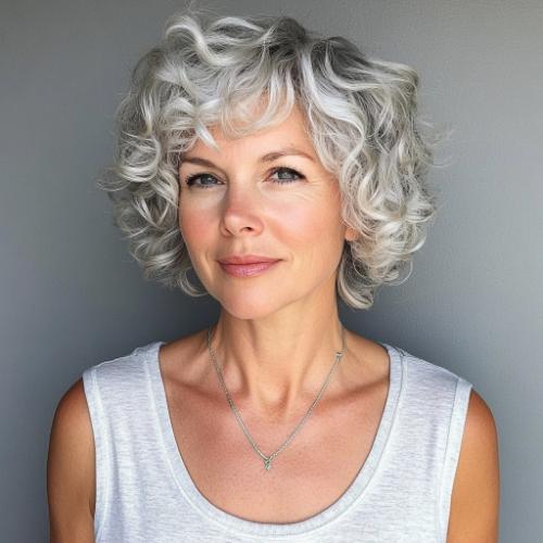 short curly gray haircut for women over 50