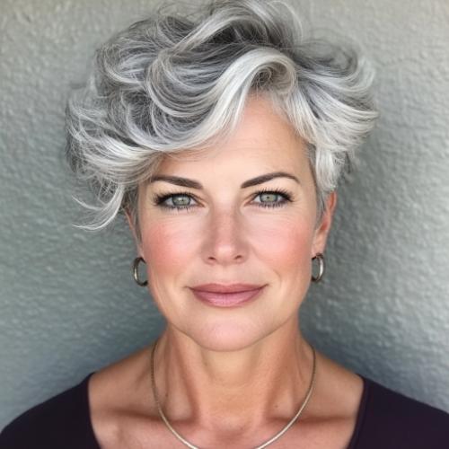 wavy gray pixie cut